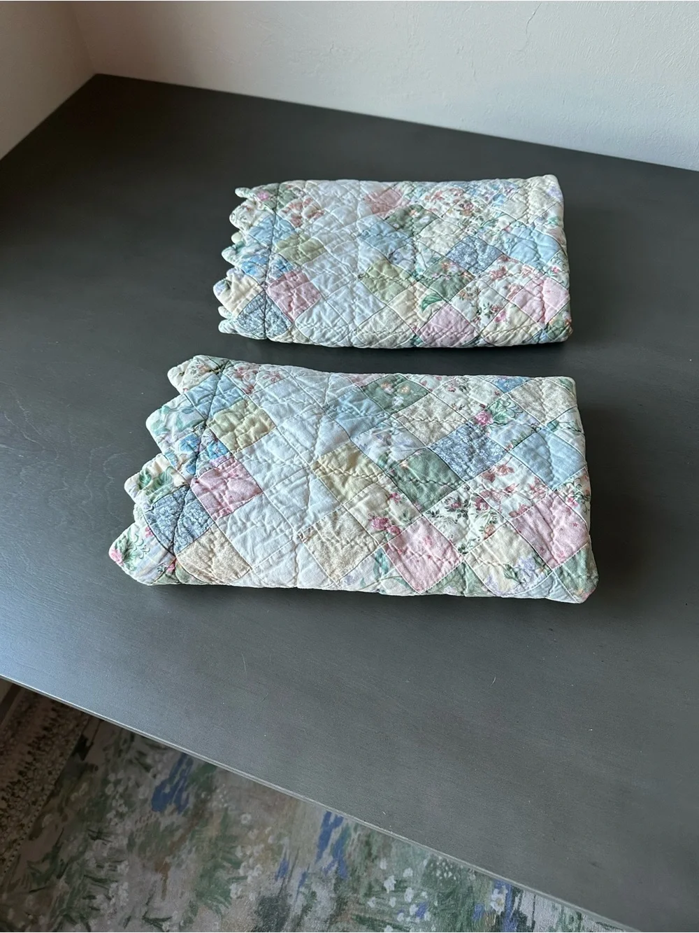 Vintage JCPenney Pastel Floral Quilted Pillow Shams Cover Cotton Size 21”X27”